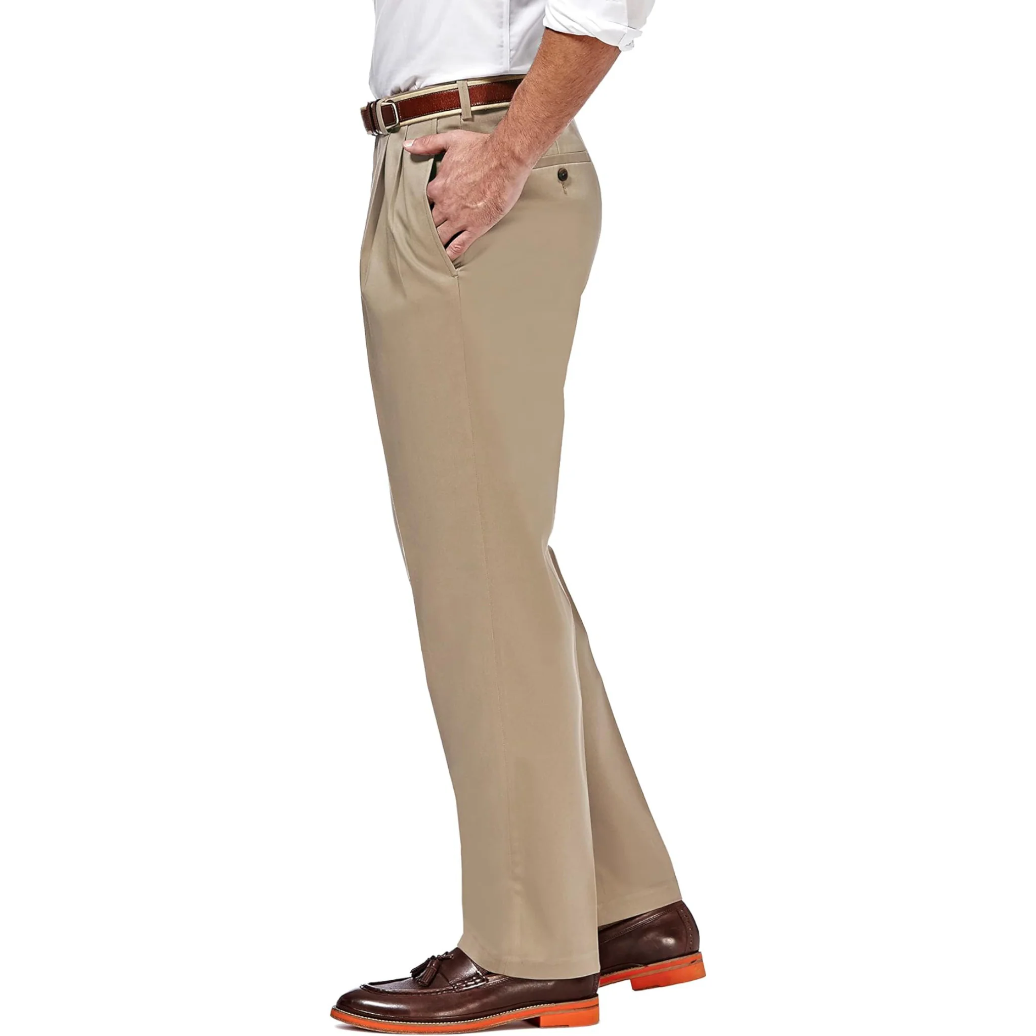 Haggar Men's Premium No Iron Khaki Classic Fit Pleat Front Regular and Big & Tall Sizes - Image 3