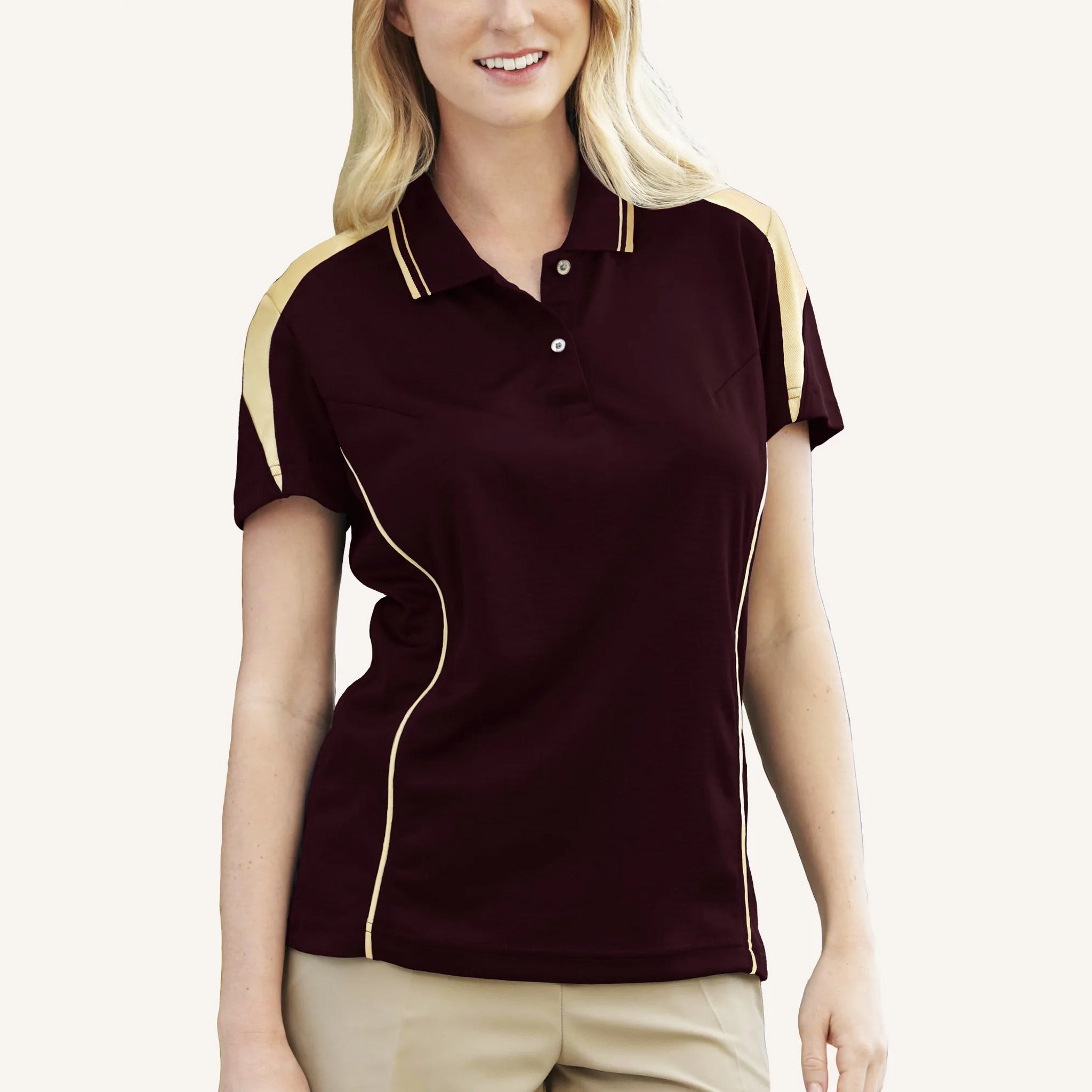 Pro Celebrity Ladies Maverick Vegas Gold Polo Shirt - Image 5